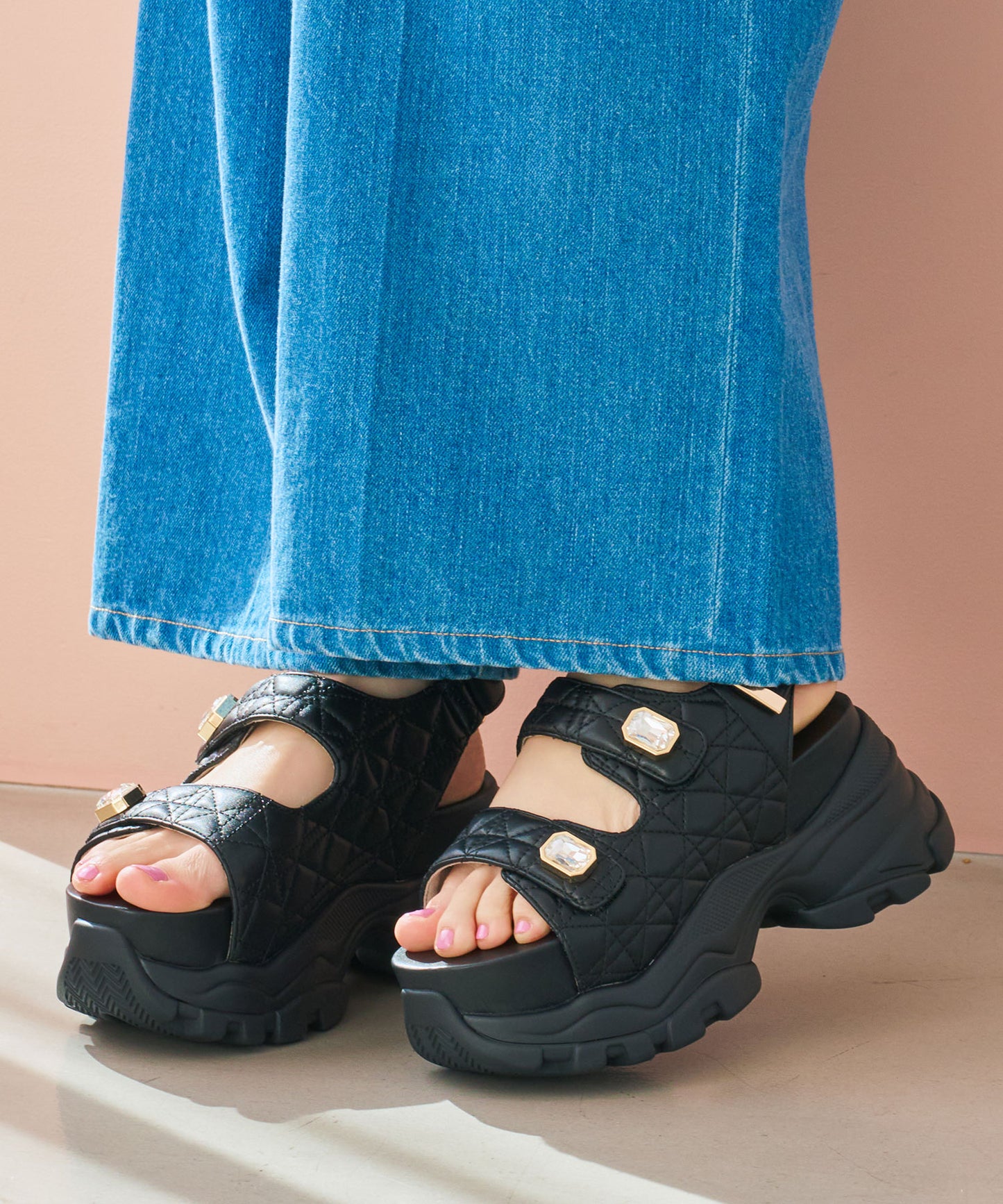 ビジューボタンキルティングスポーツサンダル/66204