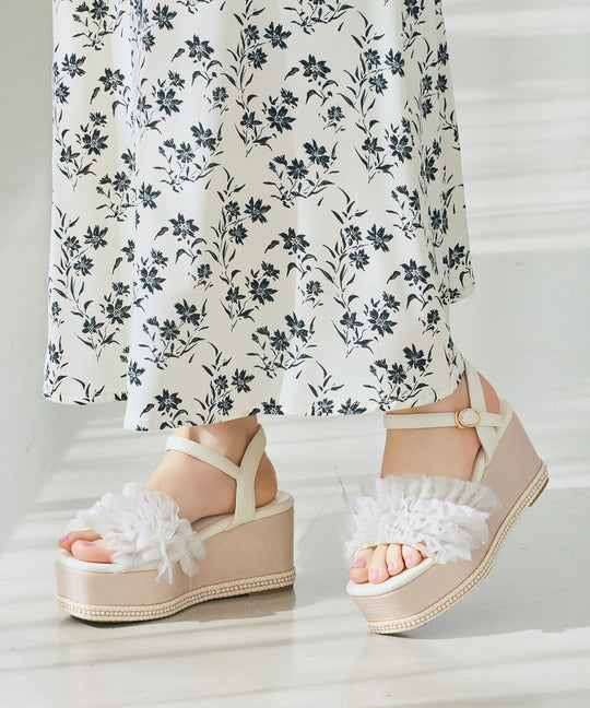 ボリュームチュールウエッジソールサンダル/66206