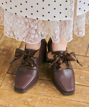 【店舗限定】サテンリボンレースアップヒールパンプス/66301
