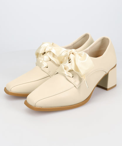 【店舗限定】サテンリボンレースアップヒールパンプス/66301
