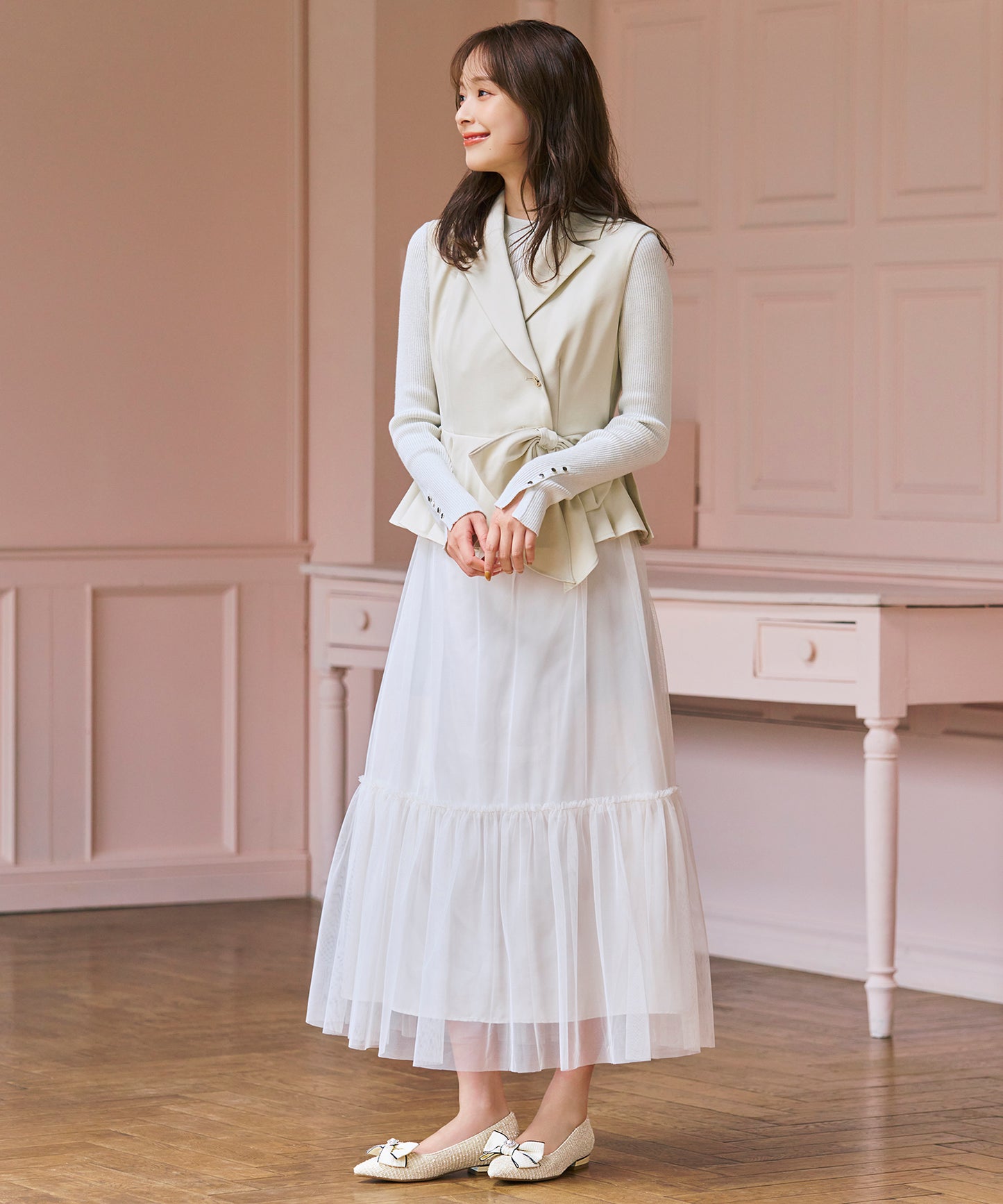 【店舗限定】ビジューリボンモチーフ付きツイードパンプス/66302