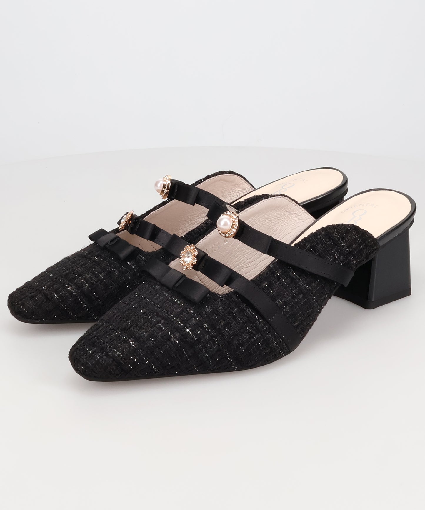 【店舗限定】ツイード×ビジューモチーフミュールパンプス/66309