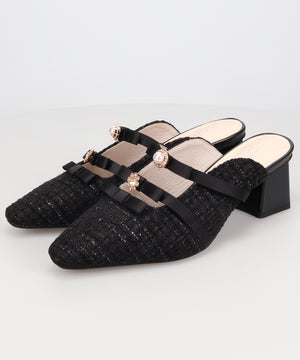 【店舗限定】ツイード×ビジューモチーフミュールパンプス/66309