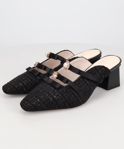 【店舗限定】ツイード×ビジューモチーフミュールパンプス/66309