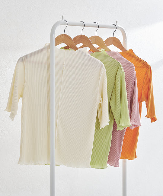 2waｙハイネックメロープリーツ5分袖トップス/AC1427