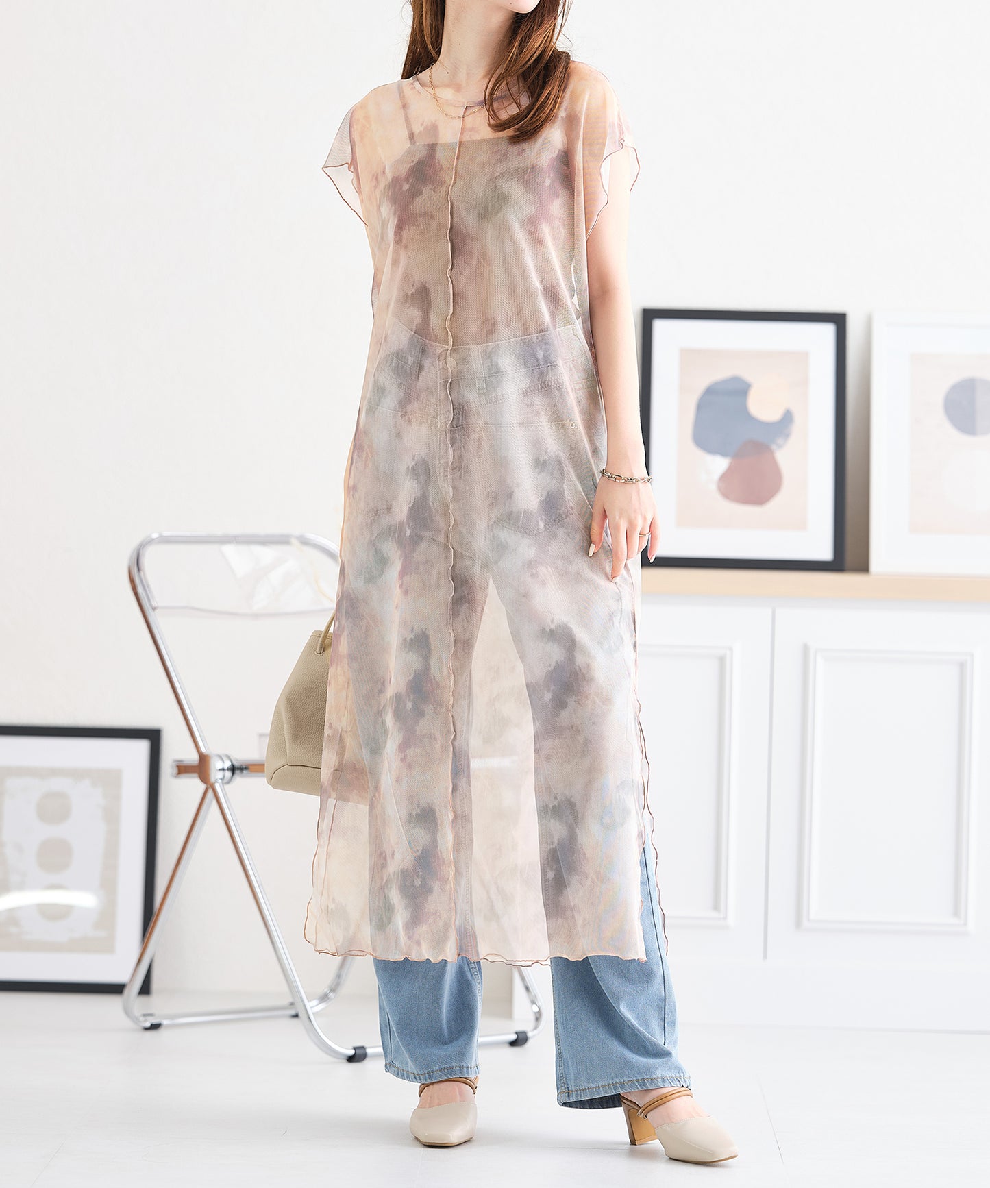 2WAYシースルーフレンチタイダイシアーワンピース/AC3417