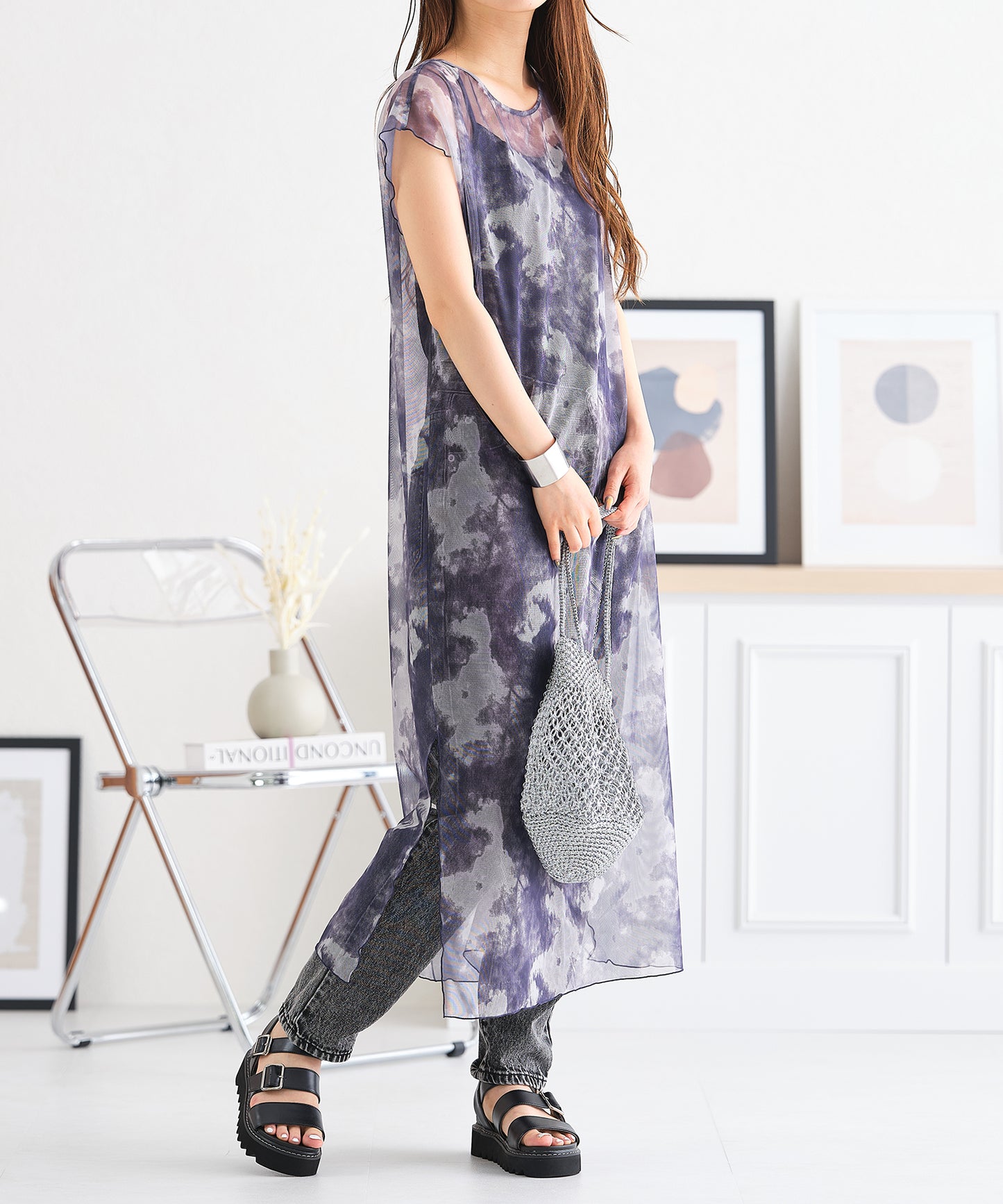 2WAYシースルーフレンチタイダイシアーワンピース/AC3417