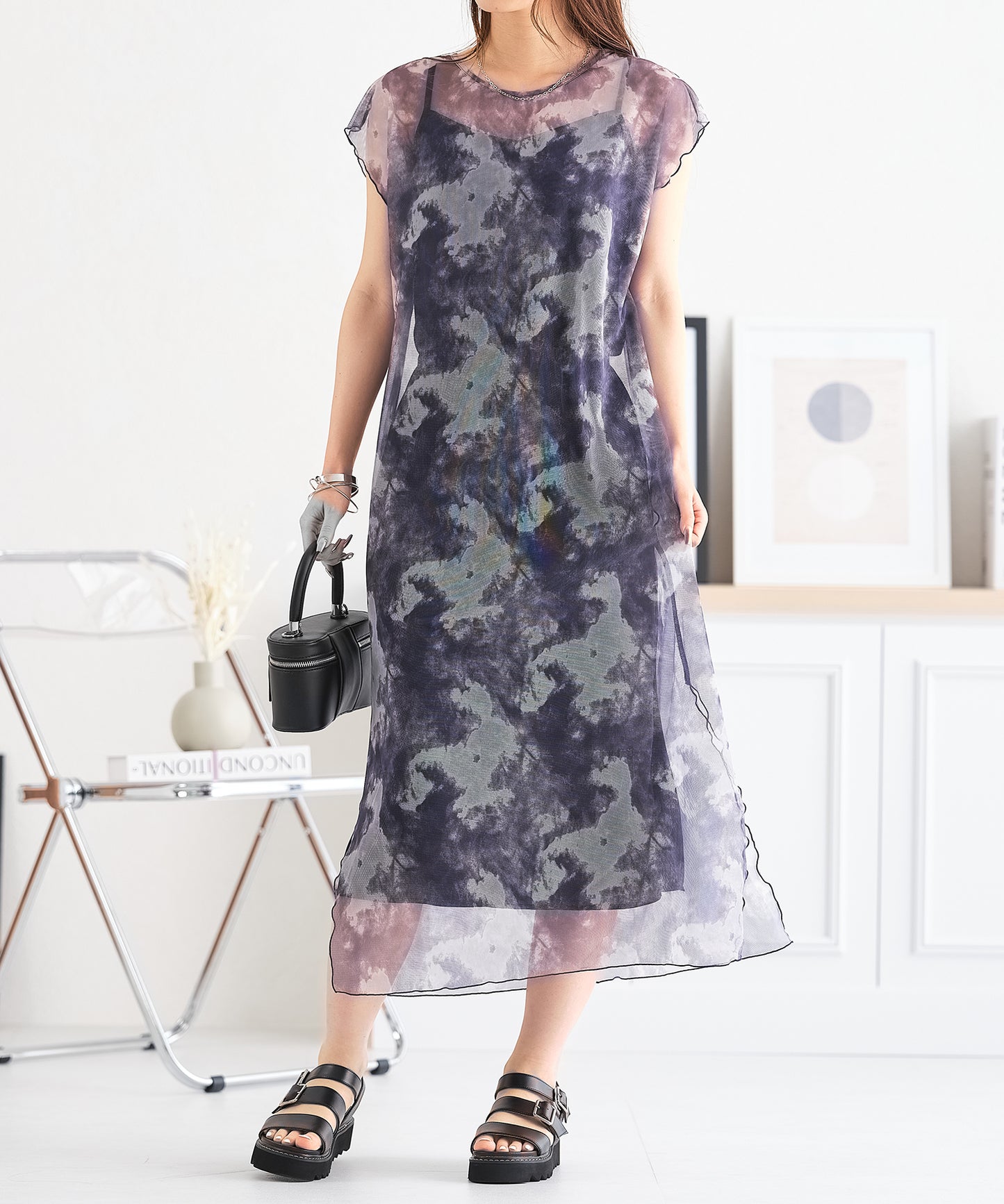 2WAYシースルーフレンチタイダイシアーワンピース/AC3417