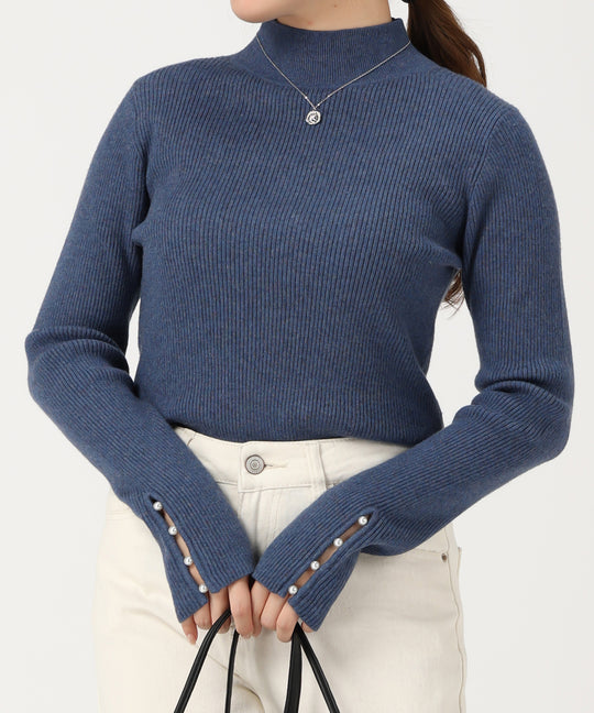パール釦デザインハイネックニット/AC3428