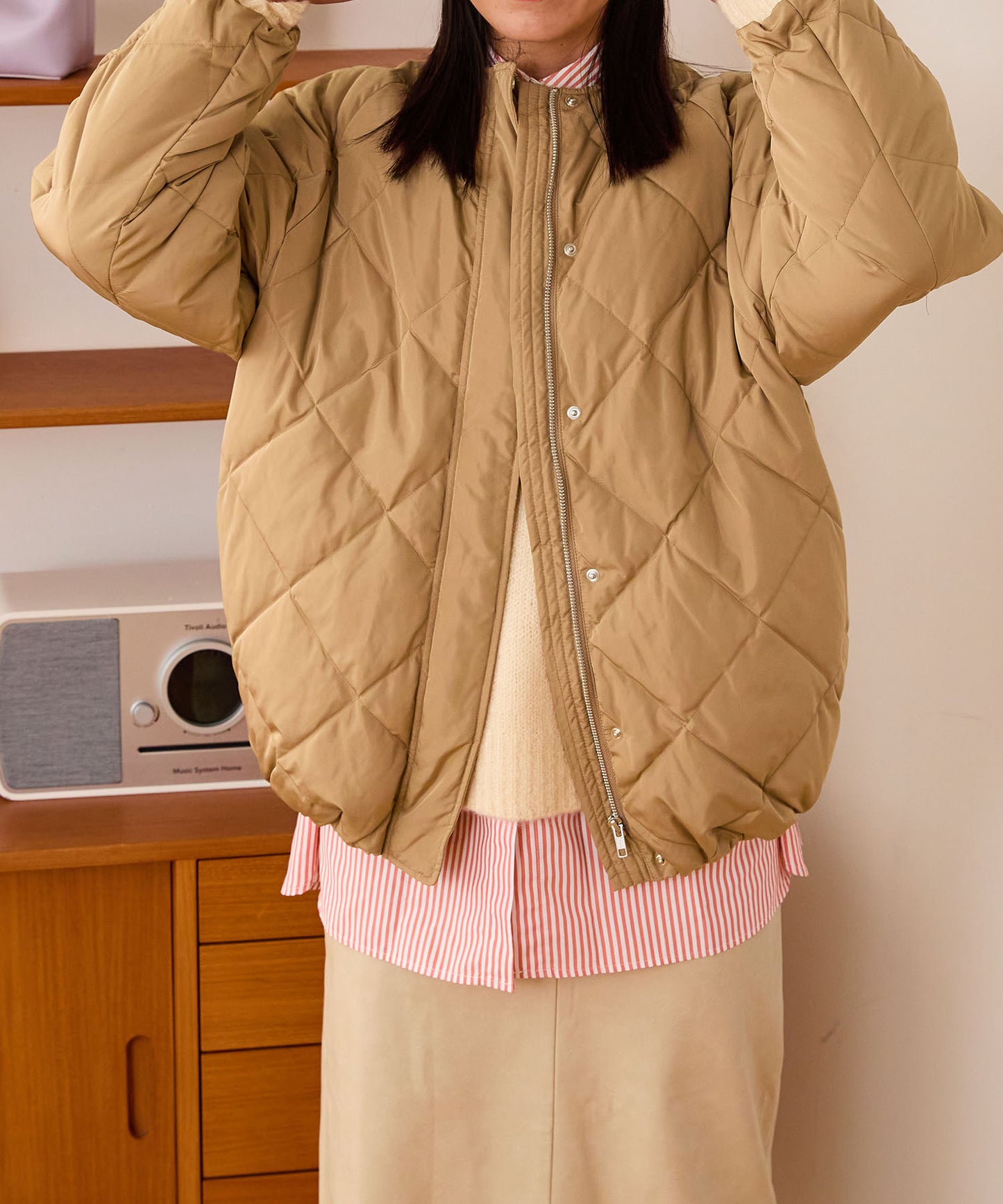 キルティングノーカラーダウンジャケット/MO43D04