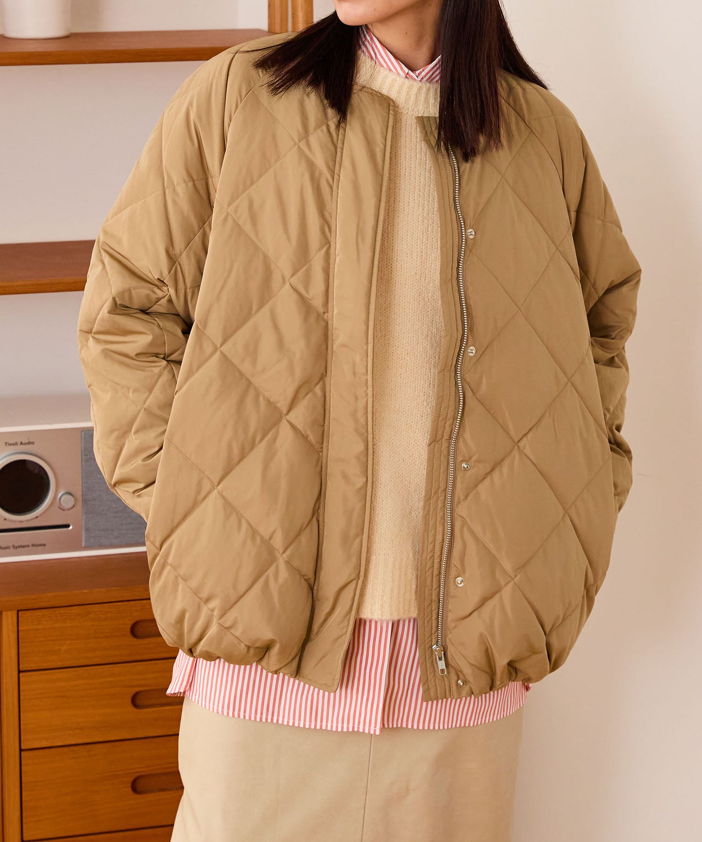 キルティングノーカラーダウンジャケット/MO43D04