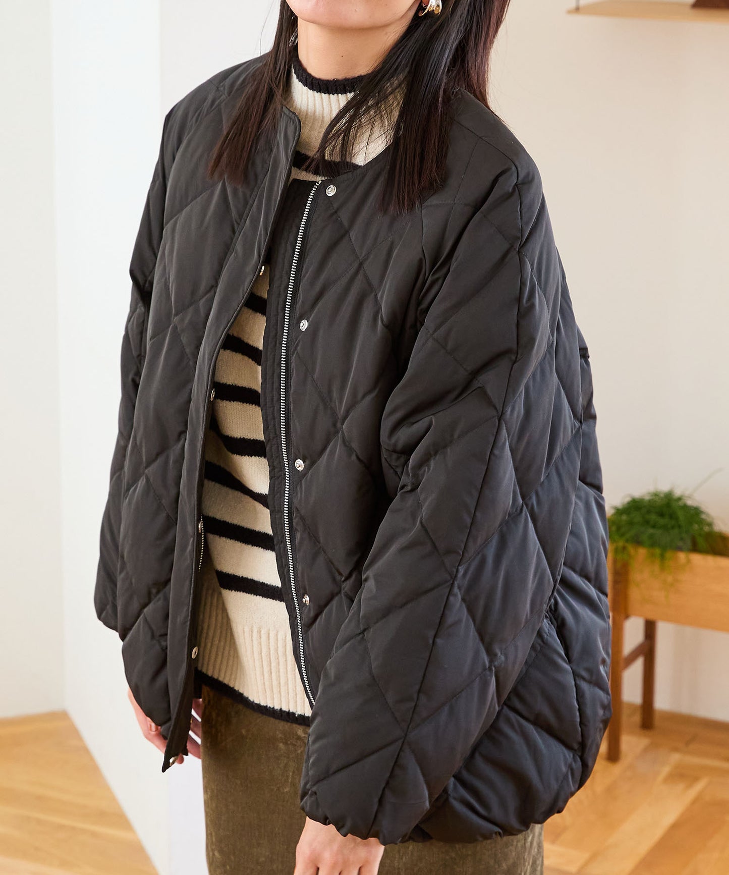 キルティングノーカラーダウンジャケット/MO43D04