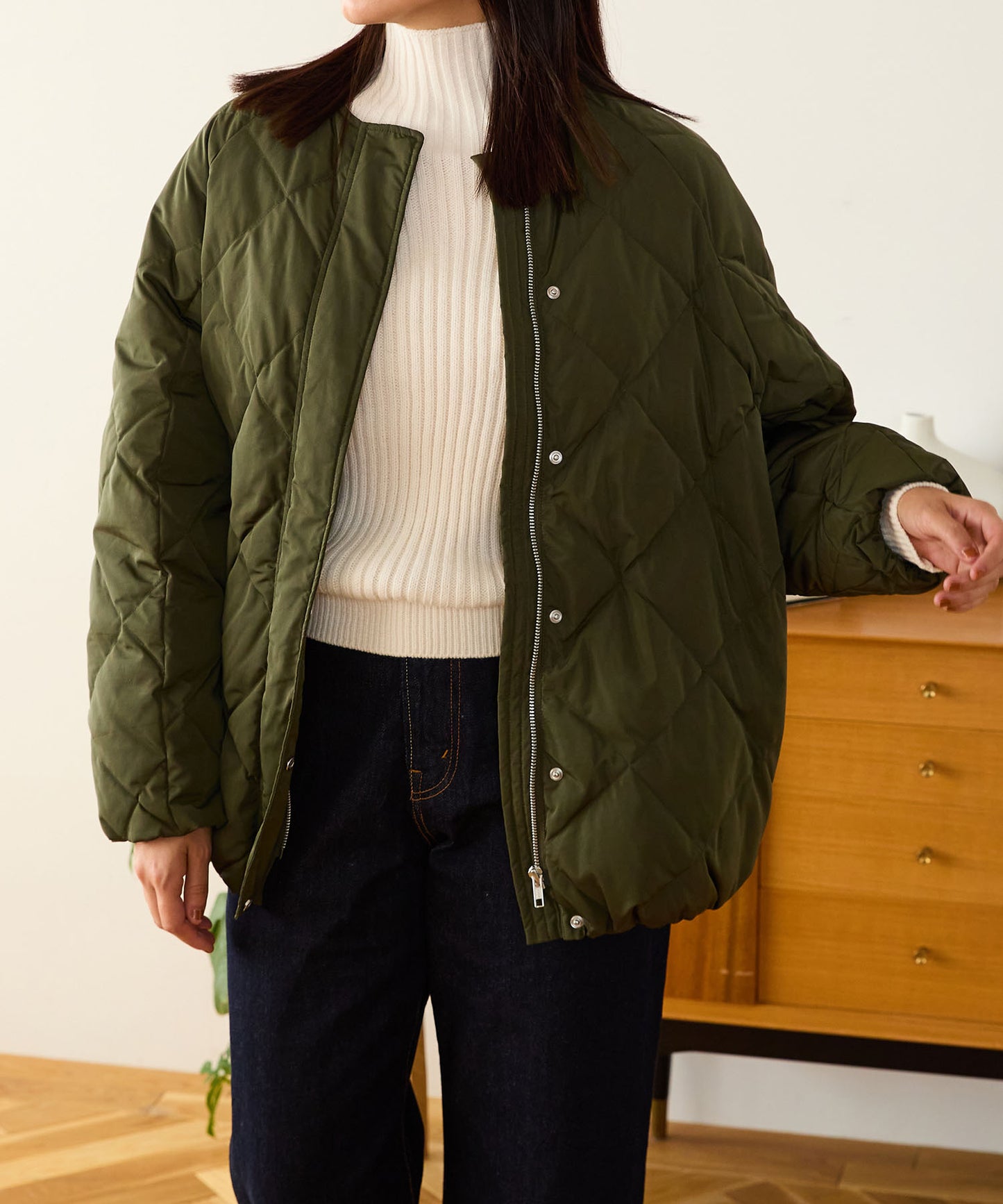 キルティングノーカラーダウンジャケット/MO43D04