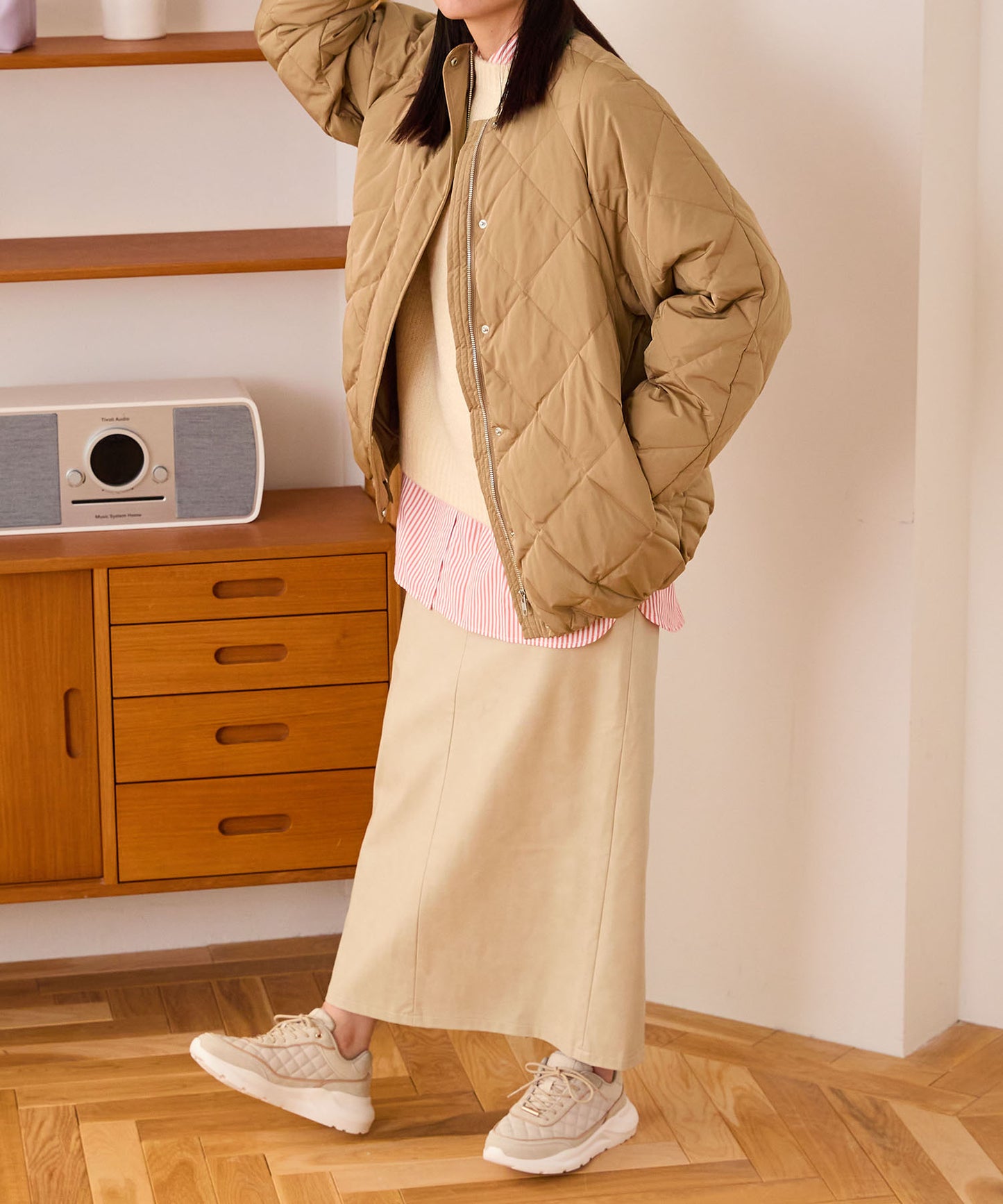 キルティングノーカラーダウンジャケット/MO43D04