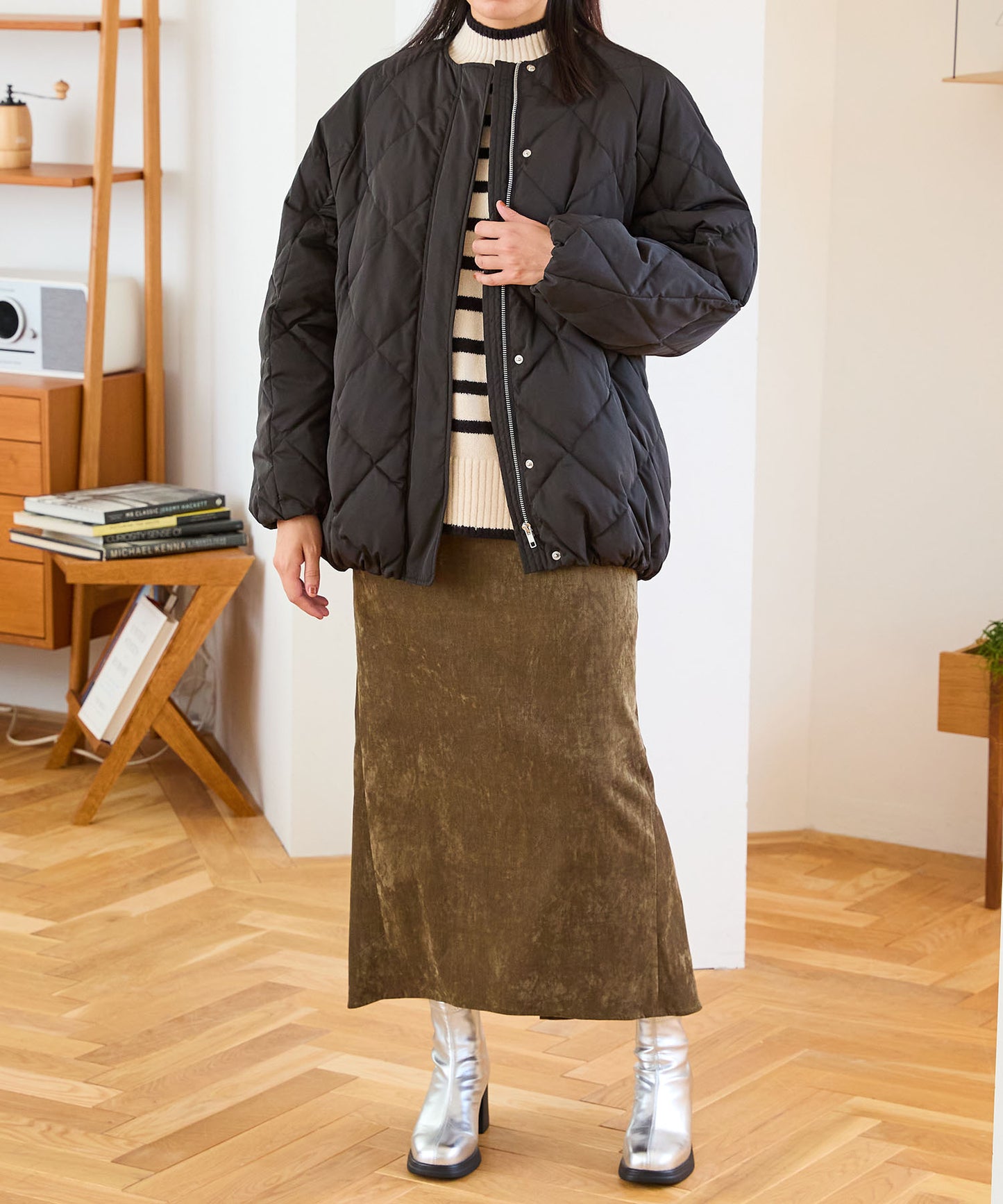 キルティングノーカラーダウンジャケット/MO43D04