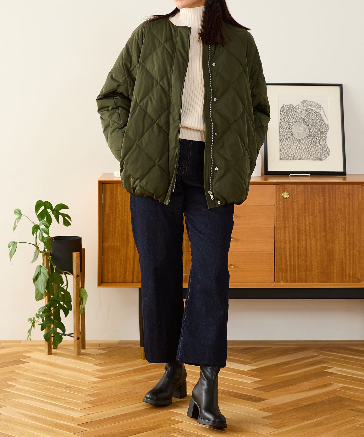 キルティングノーカラーダウンジャケット/MO43D04