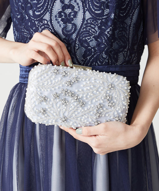 ビーズ刺繍ボックスクラッチバッグ/MOB008【結婚式/オケージョン/パーティー】