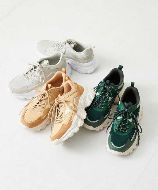 ストライプシューレース厚底スニーカー/OT3728