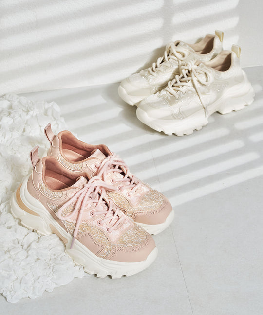 レース×ジャガード厚底スニーカー/OT3755