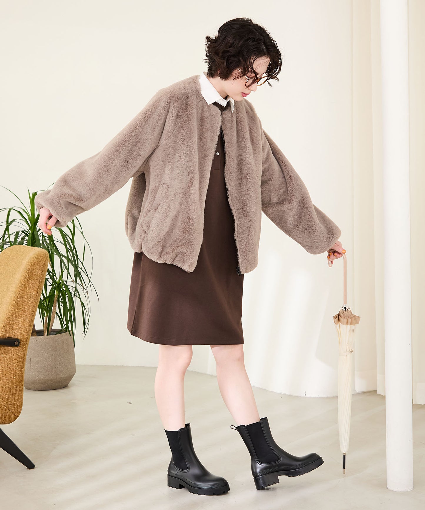 【WEB限定】ミドル丈サイドゴアレインブーツ/R-0025