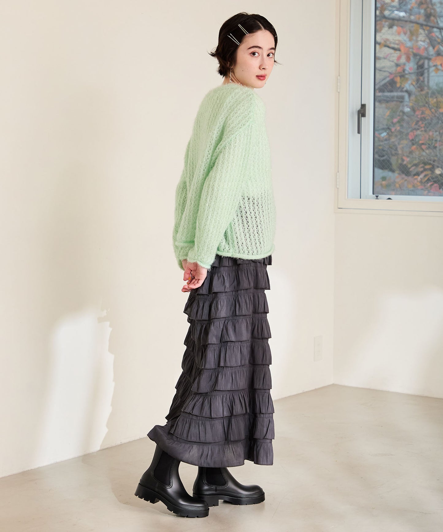 【WEB限定】ミドル丈サイドゴアレインブーツ/R-0025