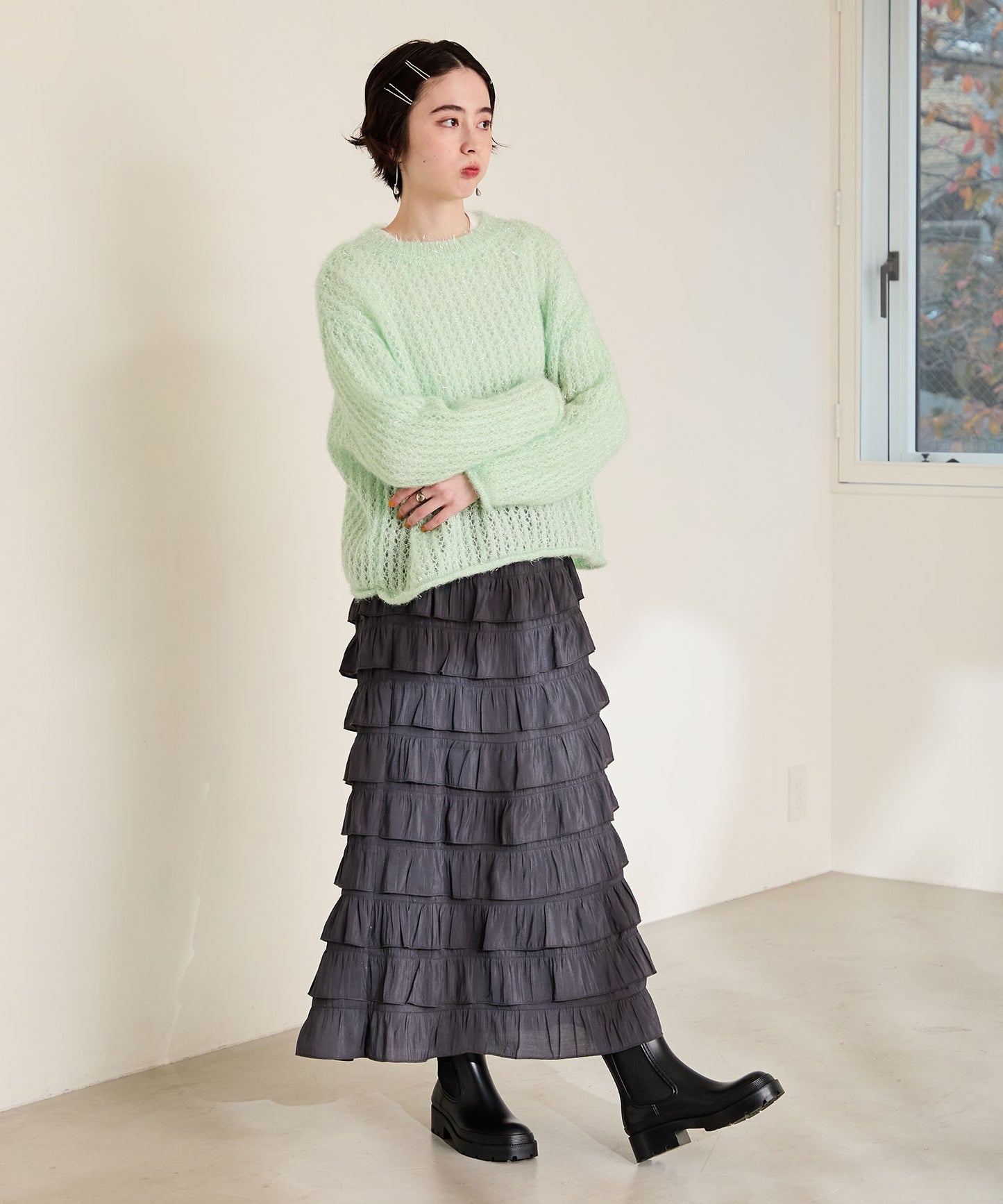 【WEB限定】ミドル丈サイドゴアレインブーツ/R-0025