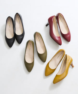 【跳べるパンプス/本革使用】ミドルヒールプレーンパンプス/R-6007