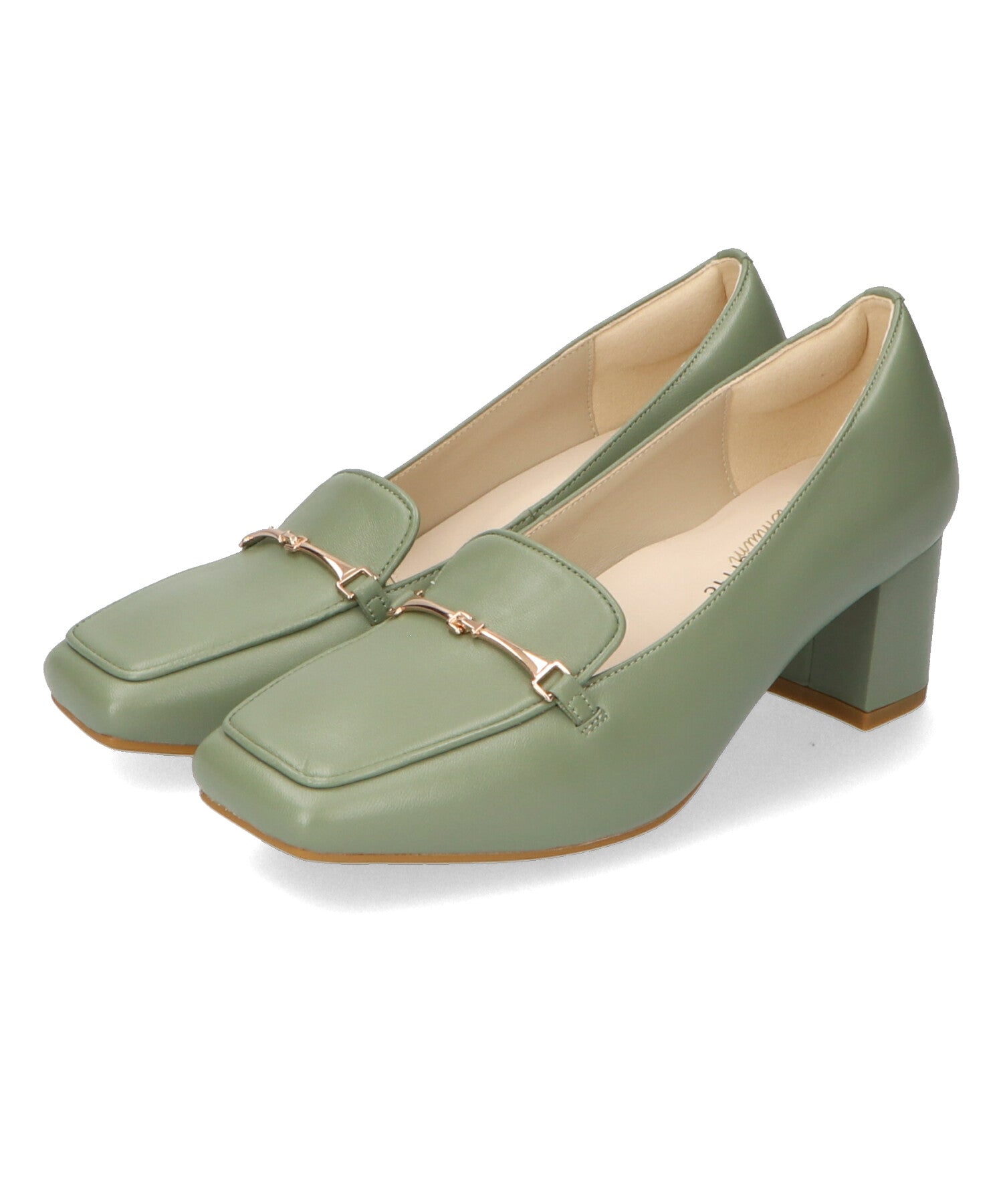 跳べるパンプス/本革使用】スクエアトゥビットヒールローファー/R-6008