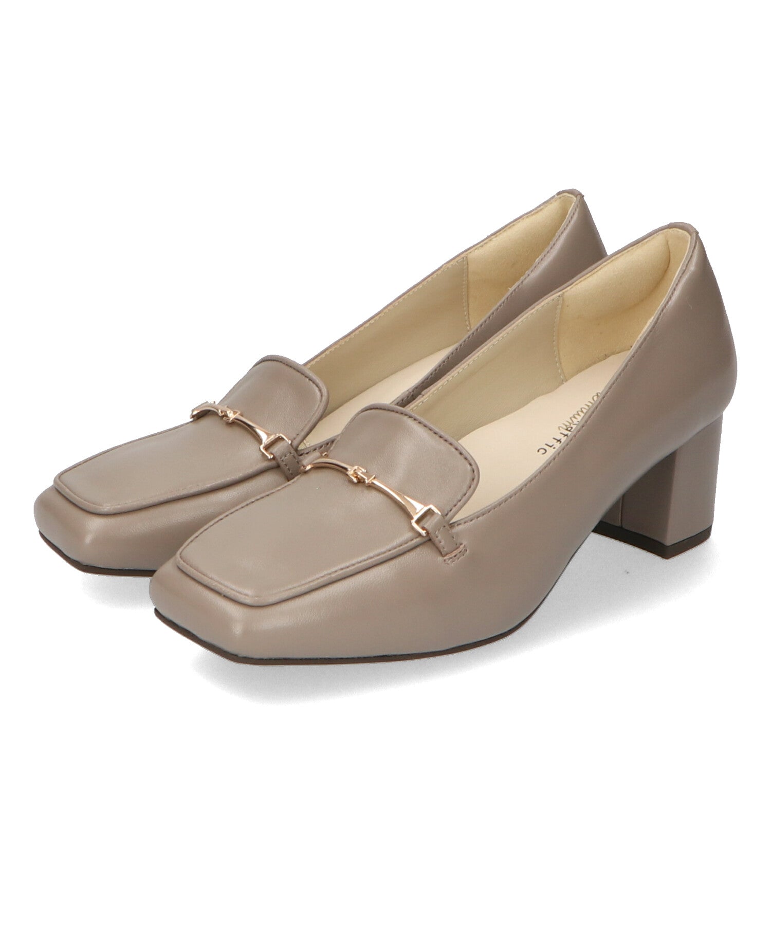 跳べるパンプス/本革使用】スクエアトゥビットヒールローファー/R-6008